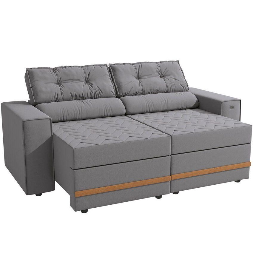 Sofá Havana 3l Retrátil E Reclinável 206cm Cinza Suede Kappesberg - imagem 3