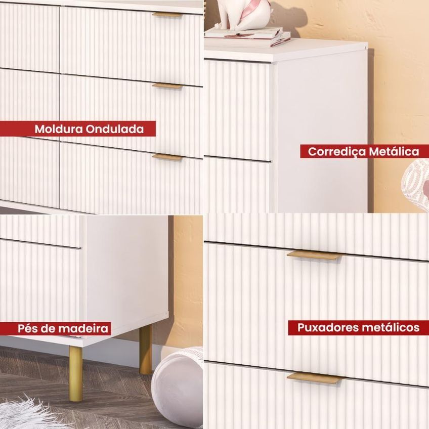 Cômoda DM-240 6 Gavetas MDP Puxador Metálico Branco - imagem 3