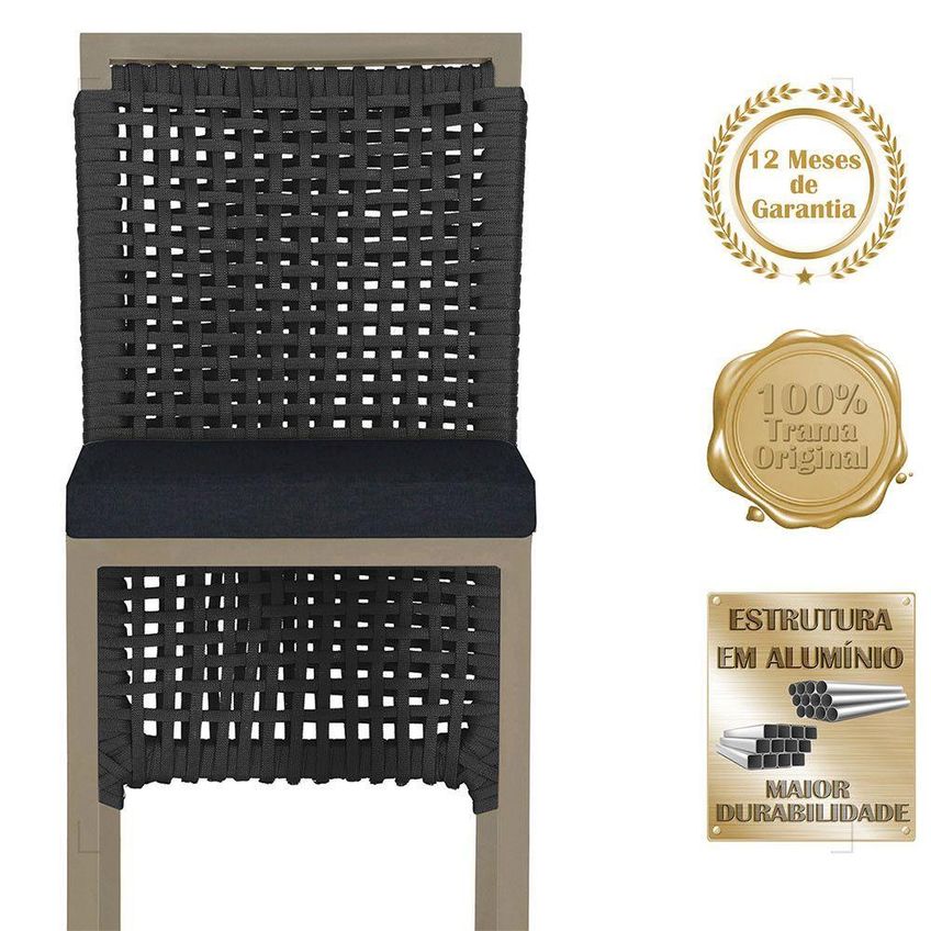 Kit 8 Banquetas Roma Alumínio Tecido Fixo Com Encosto Fendi Preto Trama Original - imagem 3