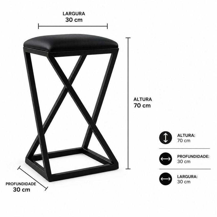 Banqueta Industrial Couro Sintético Base Em Z Sem Encosto Branco Isa Estofados - imagem 3