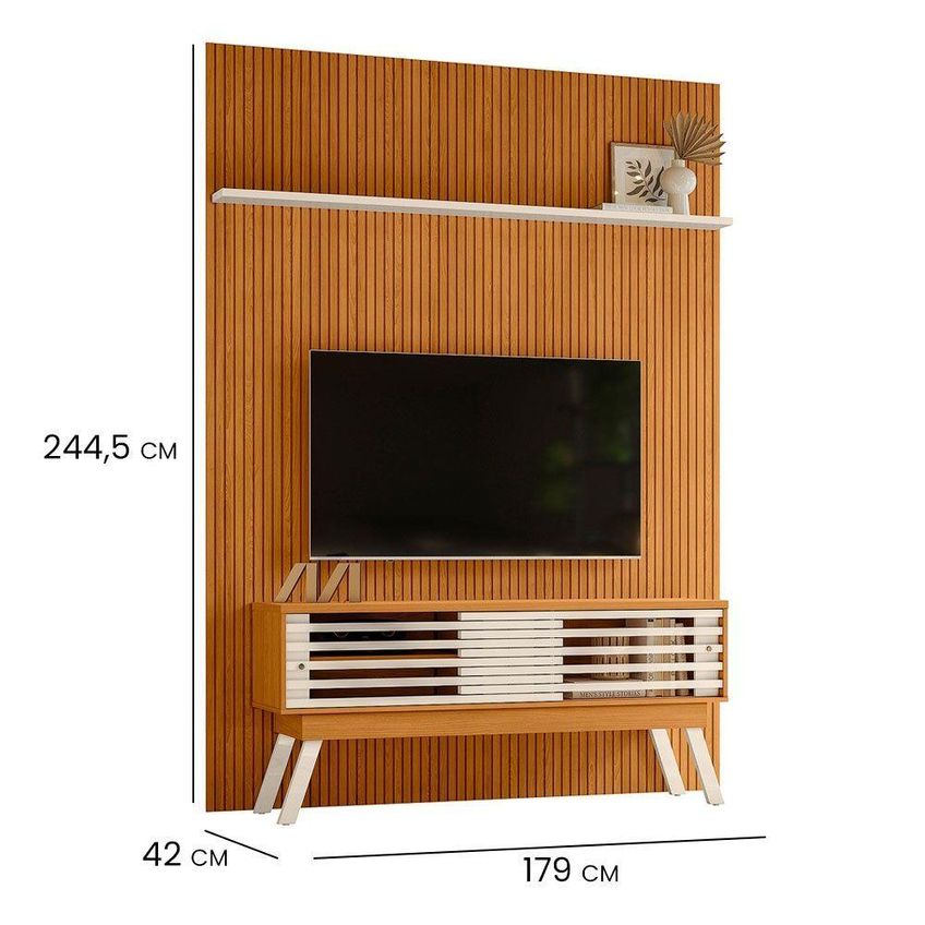 Kit Painel Piso-teto Ripado Frizz 2 Portas MDF Cinamomo E Off White Pallazio - imagem 3