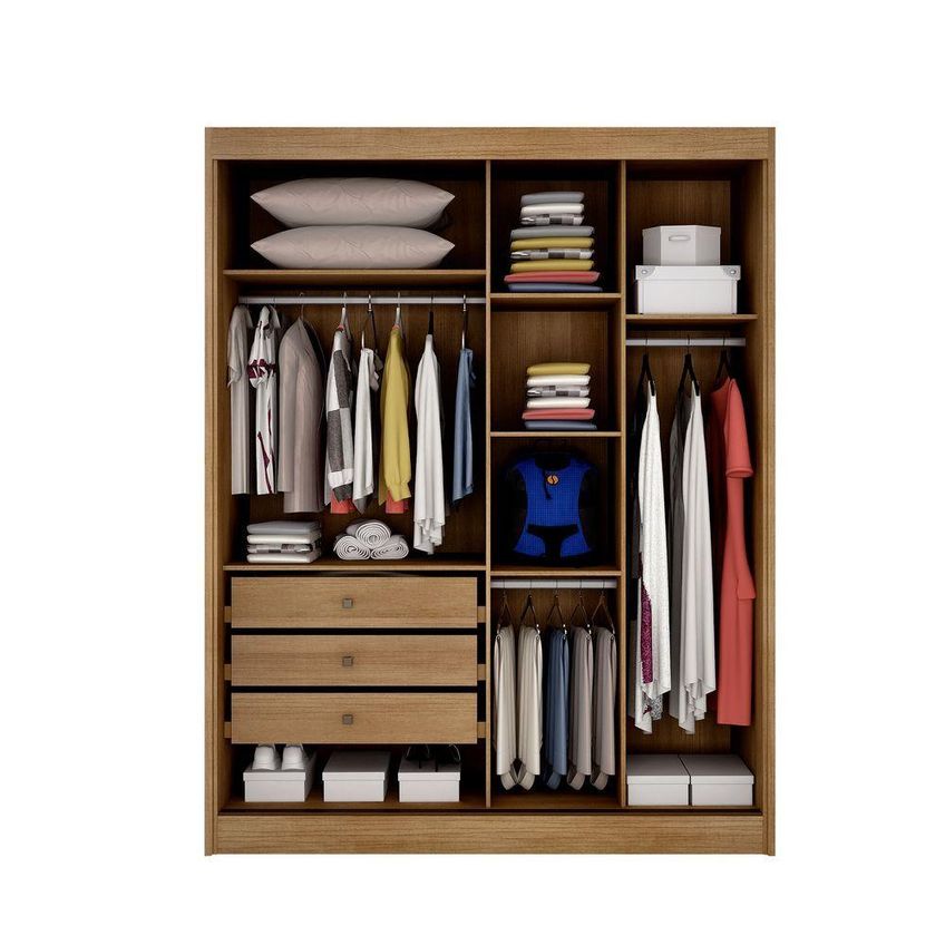 Guarda Roupa Casal Virtus 2 Portas Correr 3 Gavetas MDF Cumaru Moveis Novo Horizonte - imagem 4