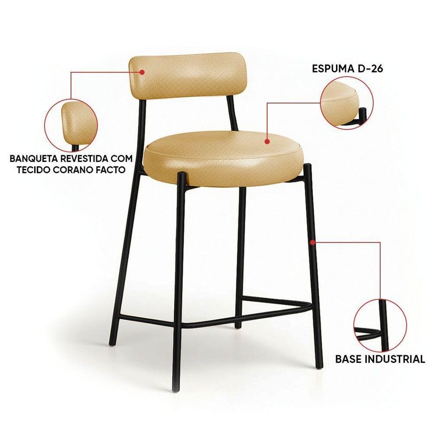 Kit 3 Banquetas Altas Londres Pu Encosto Fixo Industrial Dourado D'rossi - imagem 4