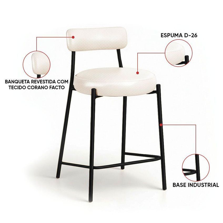 Kit 3 Banquetas Altas Londres Aço Carbono 43cm Branco D'rossi - imagem 2