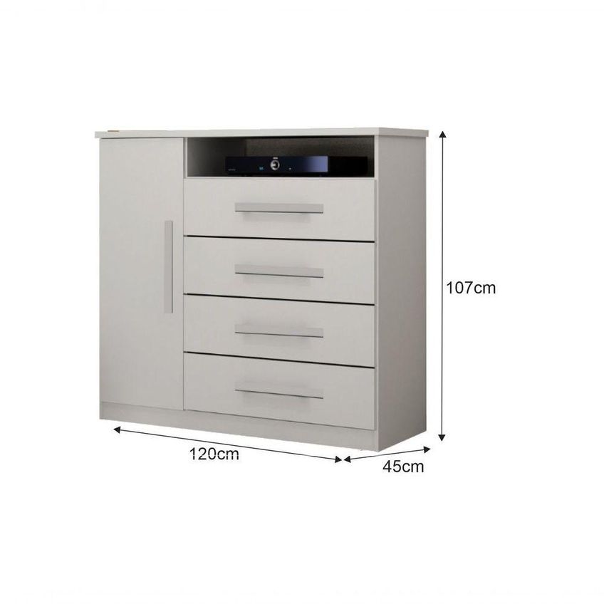 Cômoda Diamante 1 Porta 4 Gavetas MDF Puxador MDF Sapateira Branco Leifer - imagem 2