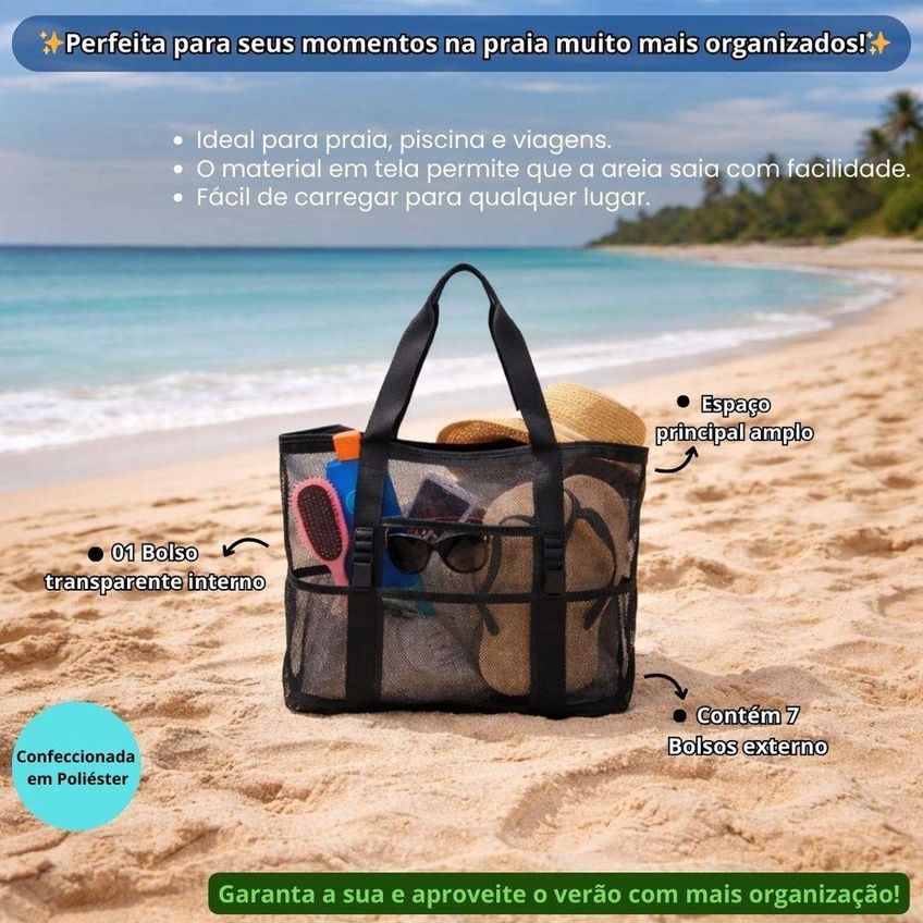 Bolsa De Praia Ke Home Sunny Poliéster 50cm X 35cm Lilás Preto E Azul Feminina - imagem 3