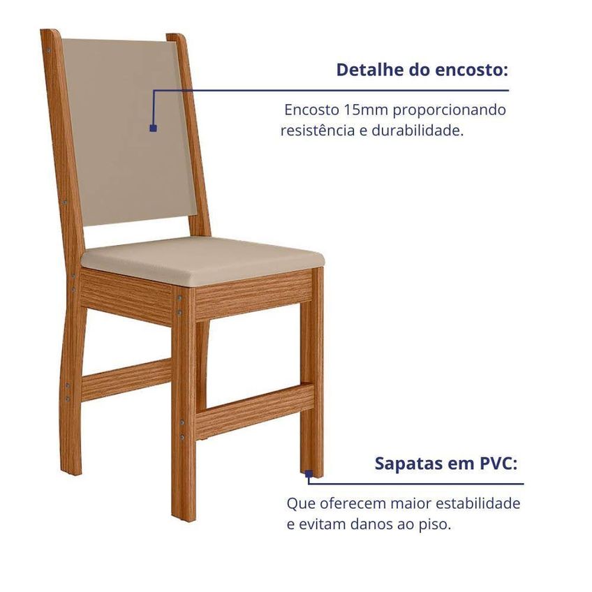 Kit 6 Cadeiras De Jantar Clara Mdf Courino Bege Base Freijó Pallazio - imagem 3