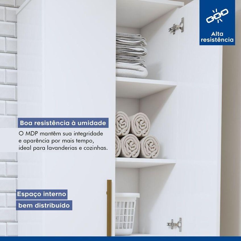 Lavanderia Modulada São Gonçalo 4 Portas 6 Prateleiras MDF-MDP 140cm Branco Kaiki - imagem 3