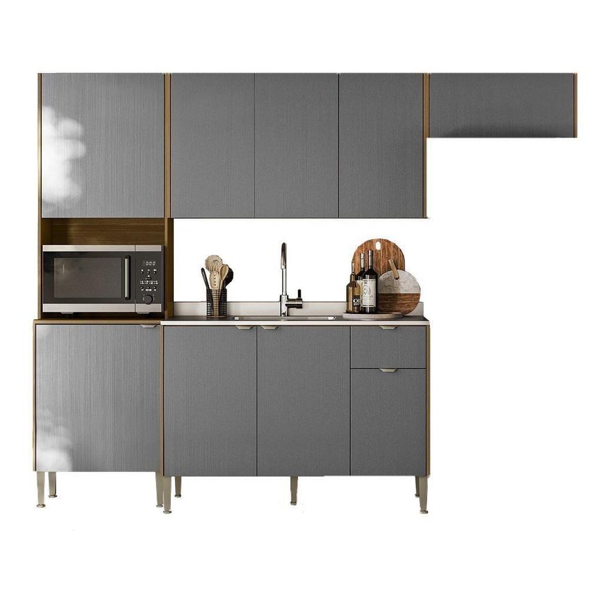 Cozinha Completa Soul 9 Portas 1 Gaveta MDF-MDP 249cm Freijó E Gris - imagem 3