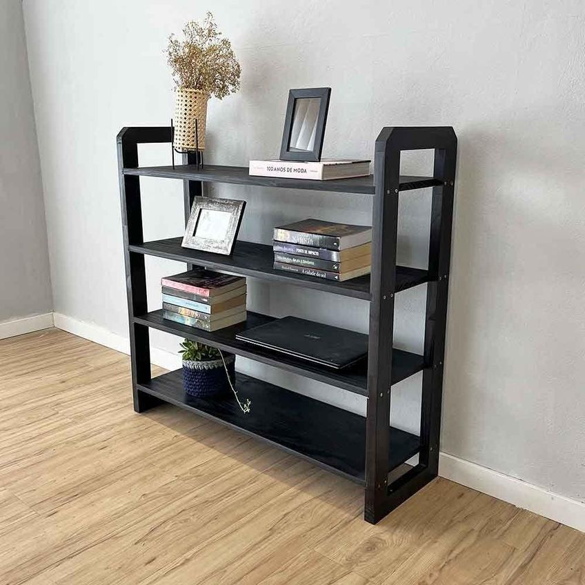 Aparador Linea Ample Moderno 4 Prateleiras 100cm Preto Artfactory Design - imagem 4