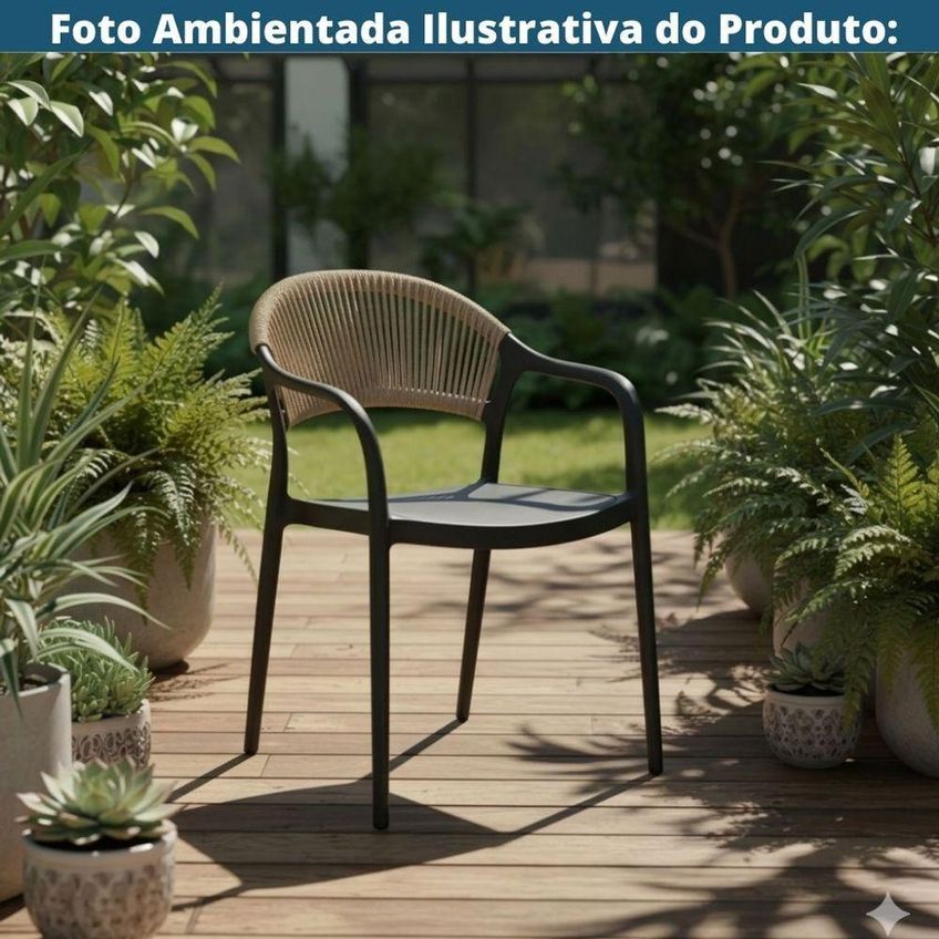 Kit 2 Cadeiras Juna Com Braço Polipropileno Ratan Sintético Preta E Bege Or Design - imagem 3