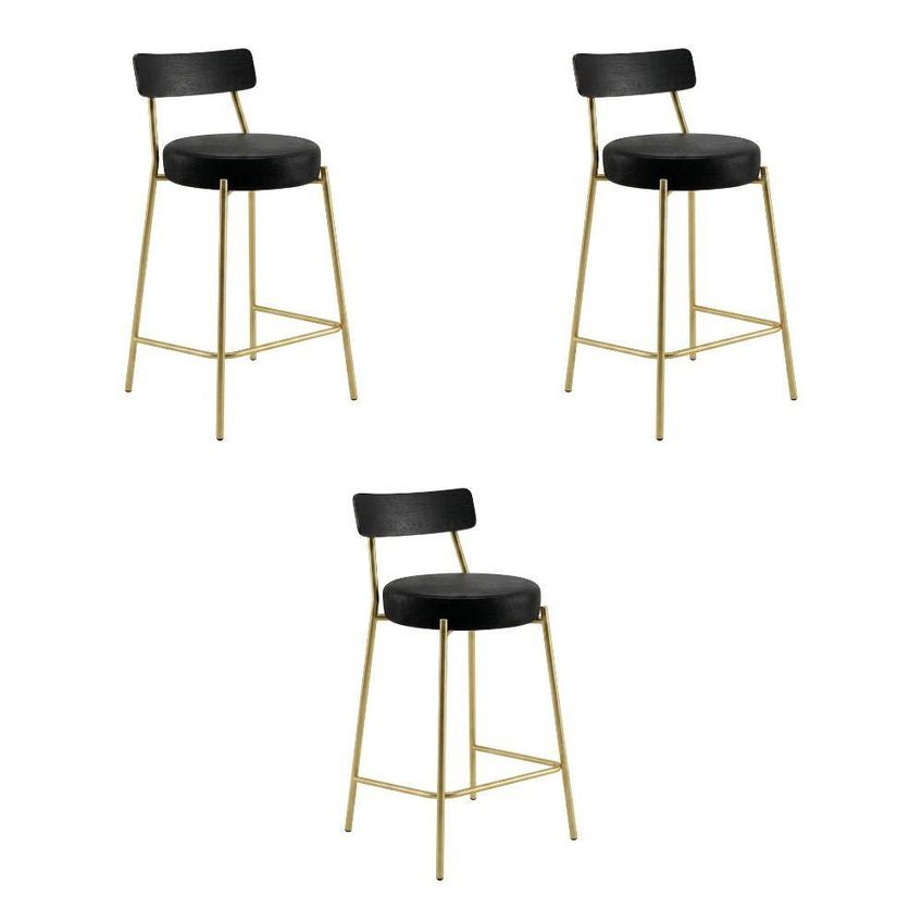 Banqueta Londrina Pu D03 Assento Pu Base Fixa Com Encosto 95cm Preto E Dourado D'rossi - imagem 3