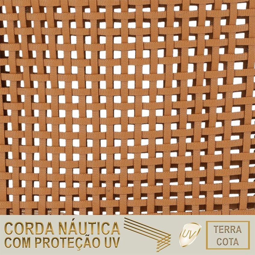 Kit 8 Banquetas Roma Alumínio Assento Tecido Fixo Corda Náutica Marrom Trama Original - imagem 3