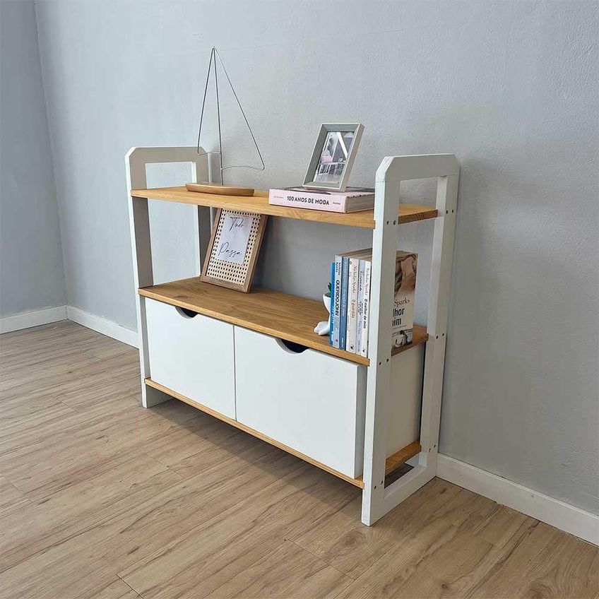 Aparador Linea Ample Moderno 2 Gavetas 3 Prateleiras Madeira Maciça 100cm Nozes E Branco Artfactory - imagem 3