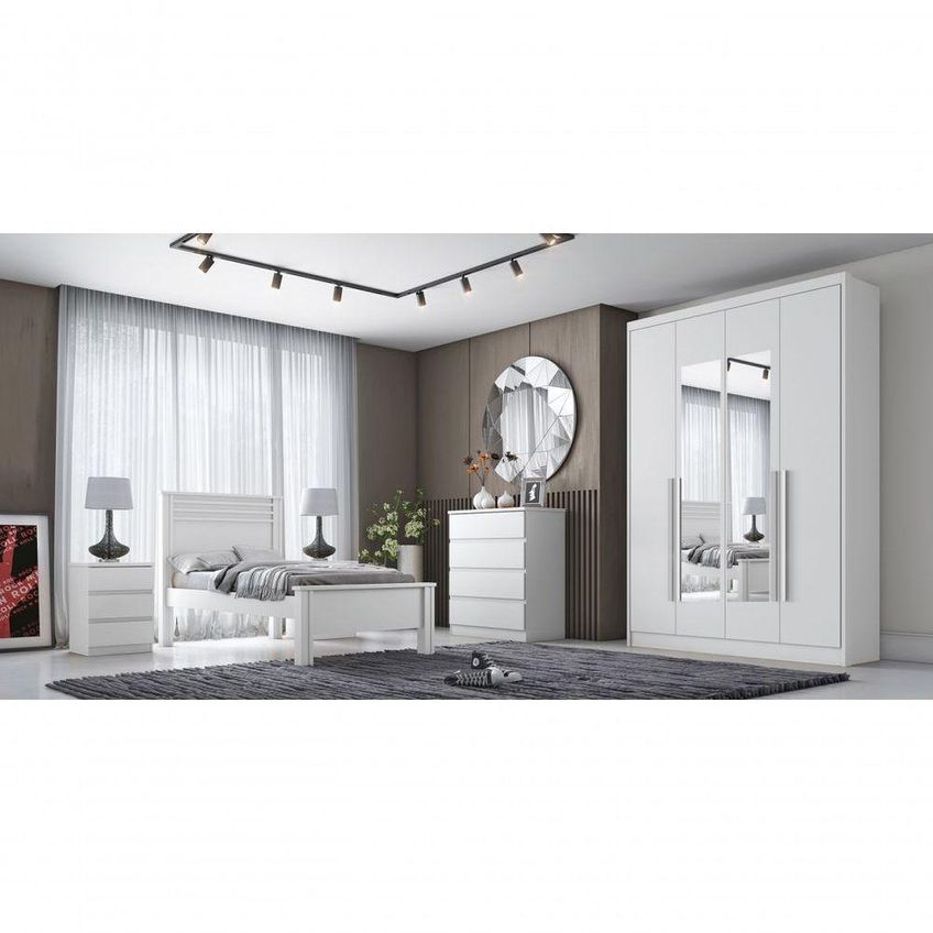 Guarda Roupa Casal Moderni New 4 Portas De Bater 3 Gavetas Mdp Com Espelho Neve Móveis Novo - imagem 3
