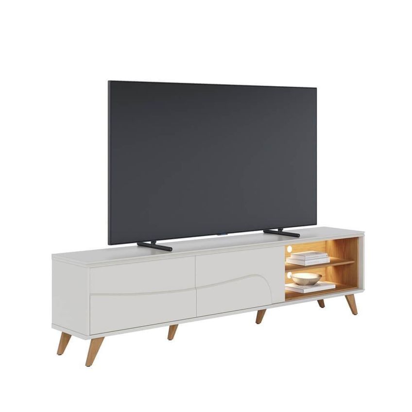 Rack Bancada Amalfi Para TV 75" 216cm MDF MDP com LED Off White Freijó Colibri Móveis - imagem 3