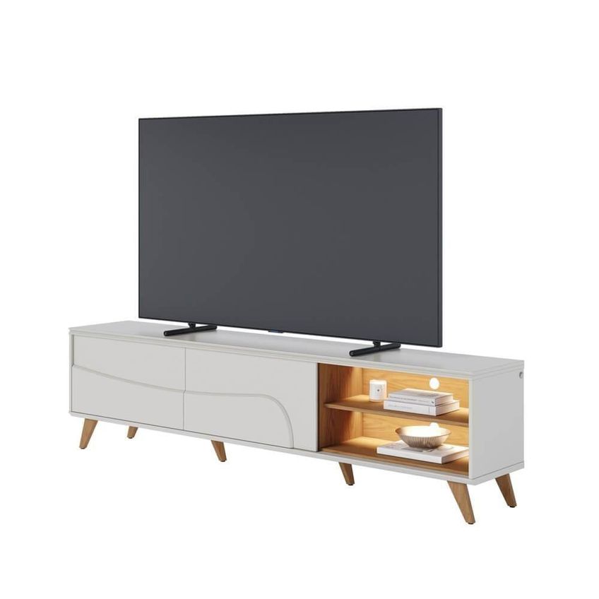 Rack Bancada Amalfi Para TV 75" 216cm MDF MDP com LED Off White Freijó Colibri Móveis - imagem 4