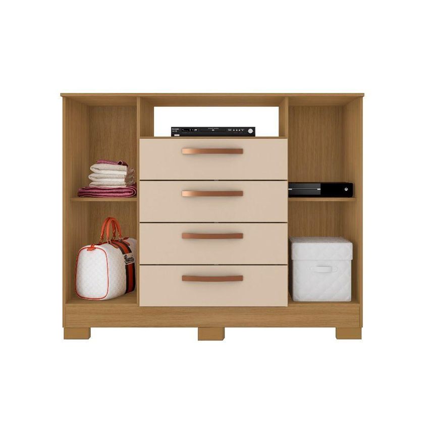 Comoda London 4 Gavetas 2 Portas Mdp Puxador Abs Carvalho Off White - imagem 4