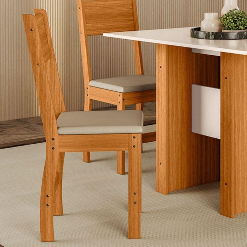 Kit 2 Cadeiras De Jantar Milano MDF Tecido Bege Base Freijó Pallazio - imagem 3