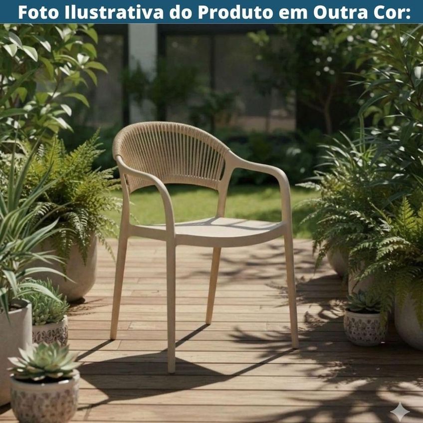 Kit 4 Cadeiras Juna Com Braço Área Externa Polipropileno Ratan Sintético Preta E Bege Or Design - imagem 3