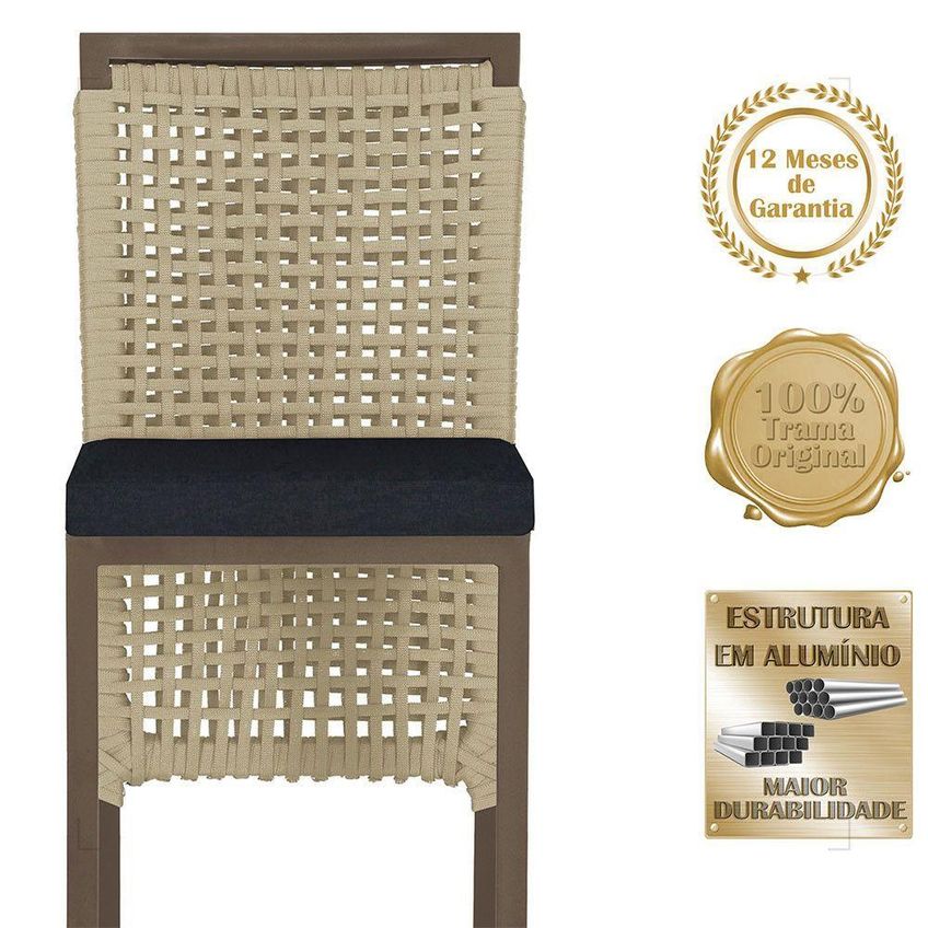 Kit 8 Banquetas Roma Tecido Alumínio Com Encosto Fixo Marrom Trama Original - imagem 5