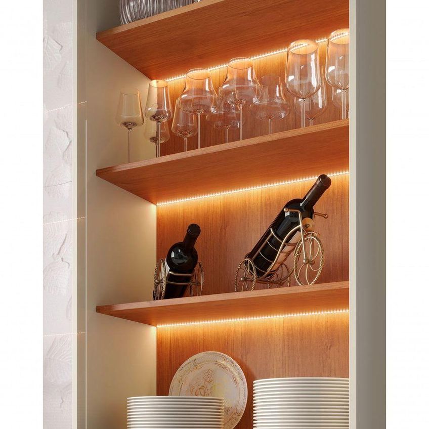 Cristaleira Atenas New 2 Portas 4 Prateleiras MDF com LED Off White Mavaular Móveis - imagem 3