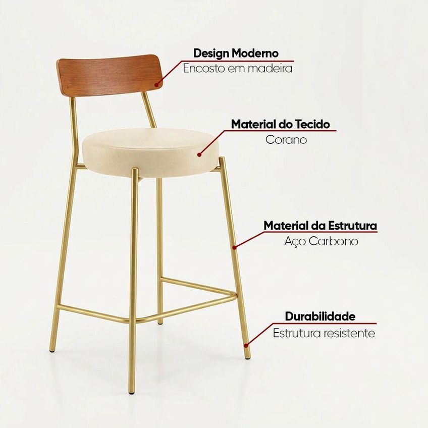 Banqueta Londrina Pu D03 Assento Em Pu Base Fixa Com Encosto Bege D'rossi - imagem 4