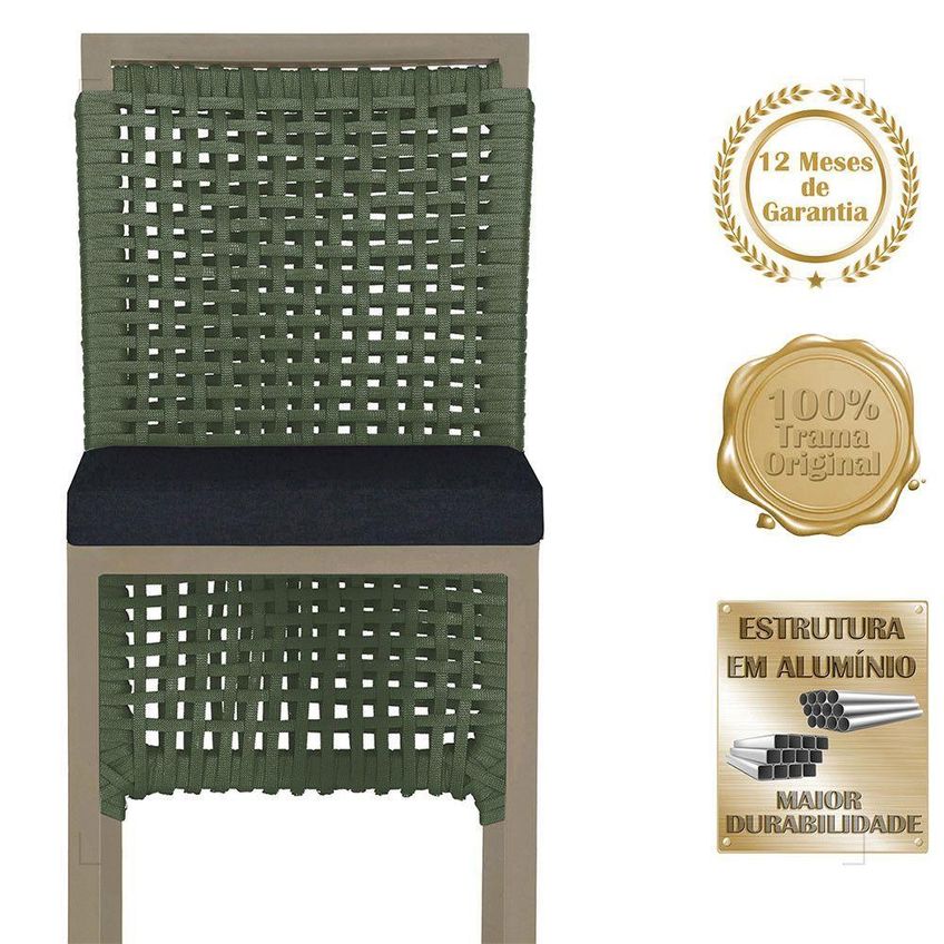 Kit 6 Banquetas Roma Alumínio Tecido Base Fixa Com Encosto Verde Trama Original - imagem 3