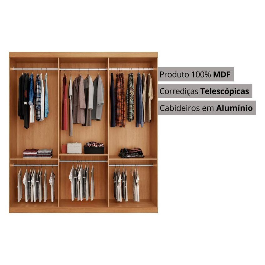 Guarda Roupa Casal Cr35529 3 Portas De Correr 100% Mdf Madeirado-off White Multimóveis - imagem 4