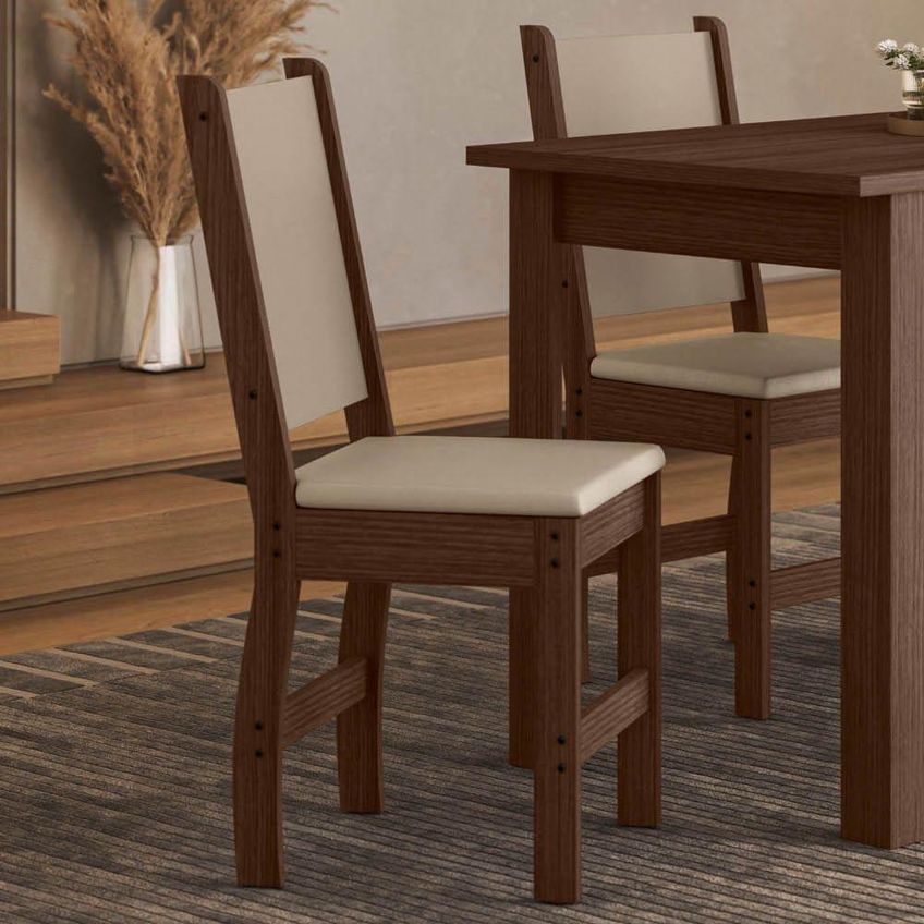 Kit 4 Cadeiras De Jantar Clara Estrutura Mdf Courino Bege Base Amêndoa Pallazio - imagem 3