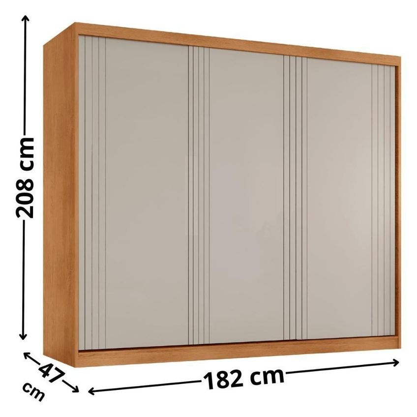 Guarda Roupa Casal Cr35529 3 Portas De Correr 100% Mdf Madeirado-off White Multimóveis - imagem 5