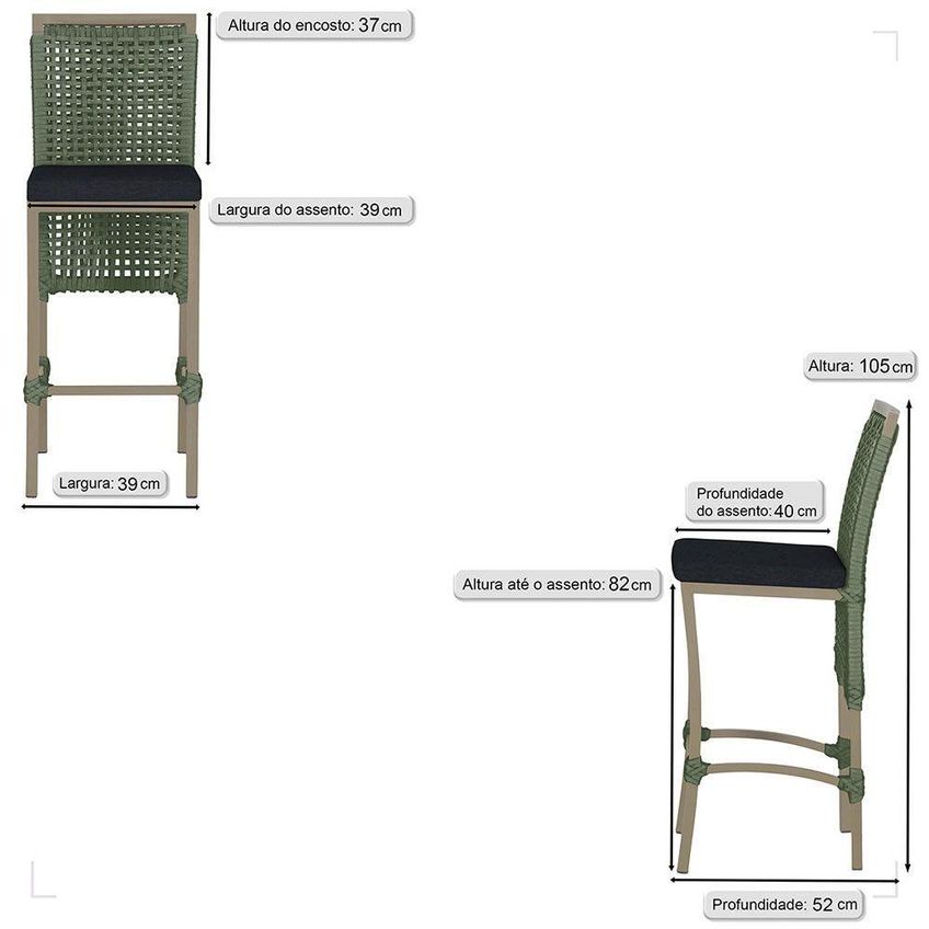 Kit 6 Banquetas Roma Alumínio Tecido Base Fixa Com Encosto Verde Trama Original - imagem 5