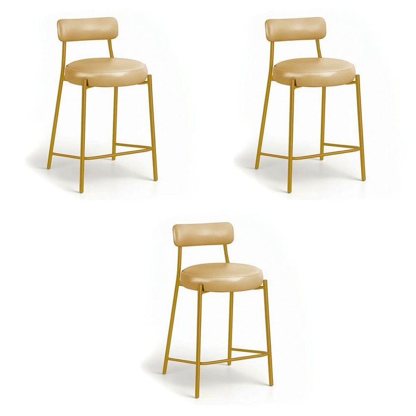 Kit 3 Banquetas Altas Londres Pu Encosto Fixo Aço Industrial Dourado D'rossi - imagem 3