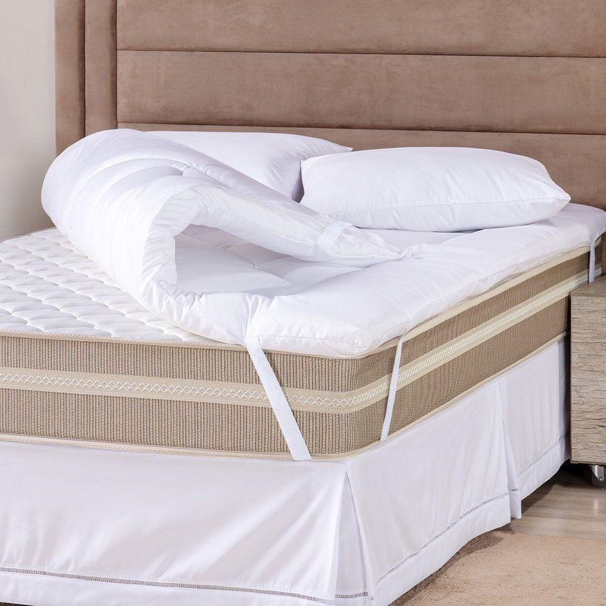 Pillow Top Casal Soft Hipercal 200 Fios Poliéster 140x190cm Branco Tô Decorando - imagem 3
