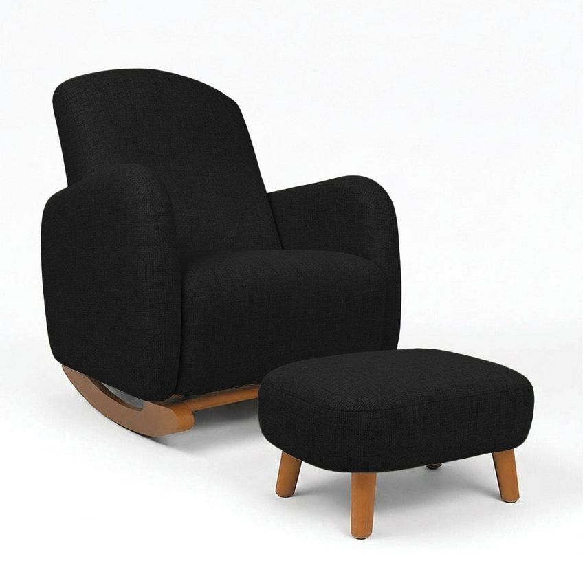 Poltrona Amamentação Balanço Puff Jhessy Madeira Linho 72cm Preto D'rossi - imagem 3