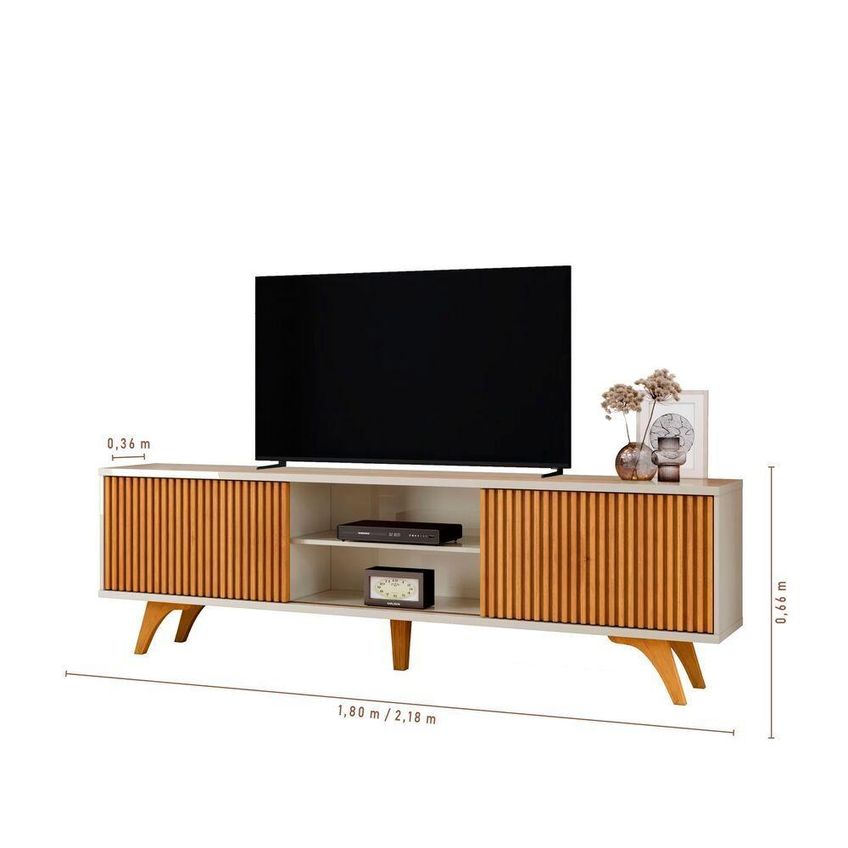 Rack Siena 220 220cm MDF com Pés Retos Off White e Naturale Mavaular Móveis - imagem 3