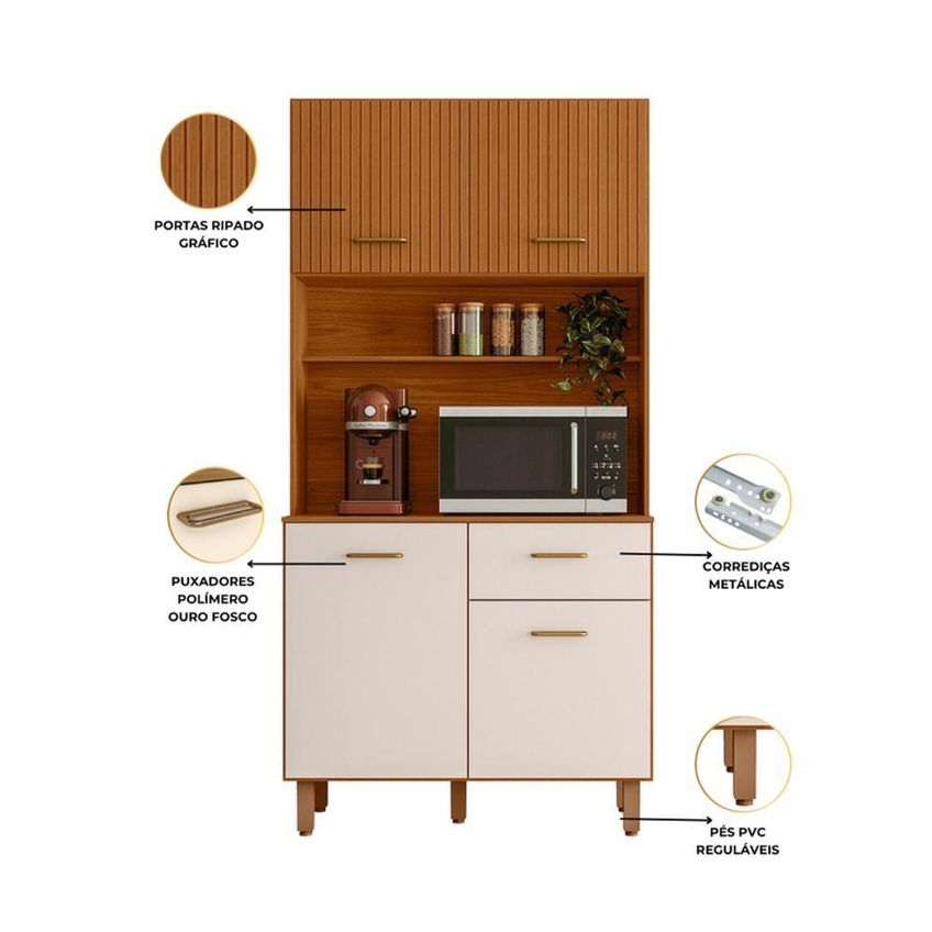 Kit Cozinha New Izis 4 Portas 1 Gaveta Mdf-mdp 90cm Freijó Pallazio - imagem 2