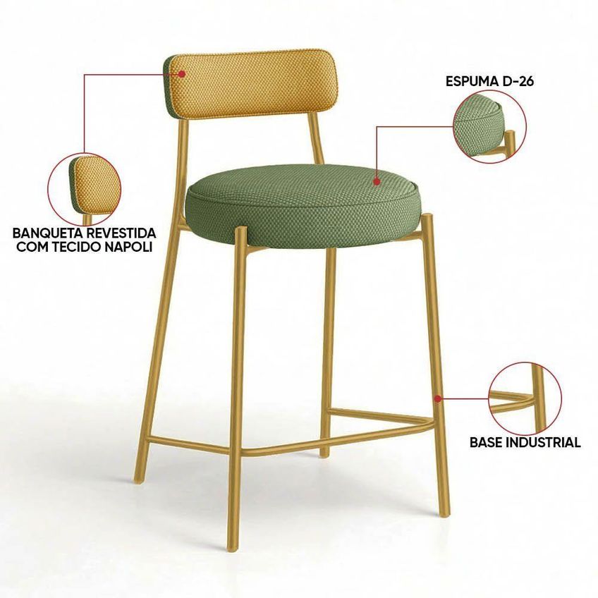 Kit 3 Banquetas Altas Londres Napoli Hidrorepelente Base Fixa Verde E Amarelo D'rossi - imagem 4