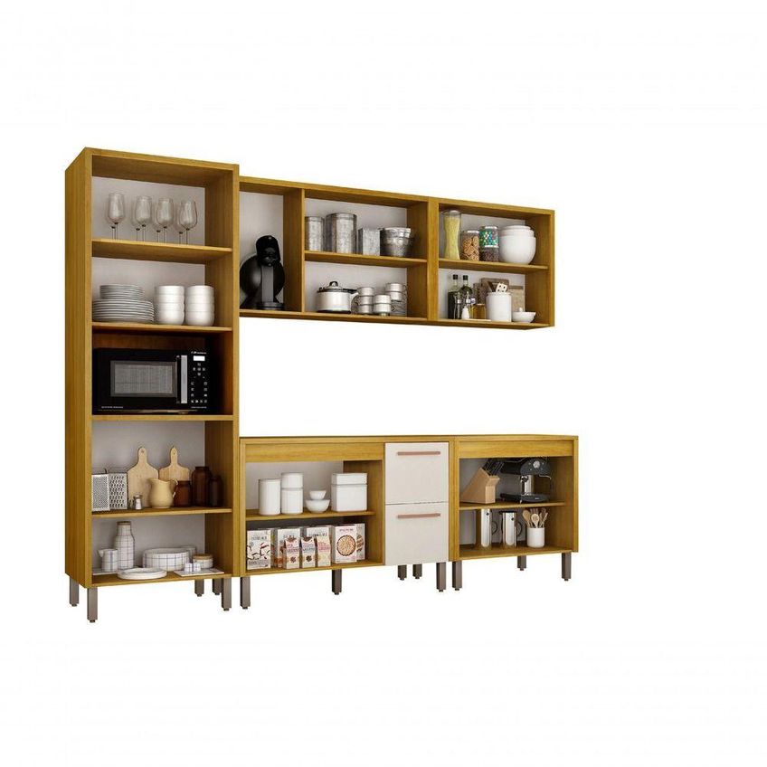 Cozinha Completa Donna 2 Portas 2 Gavetas MDF 273cm Cinamono E Off White CHF - imagem 3