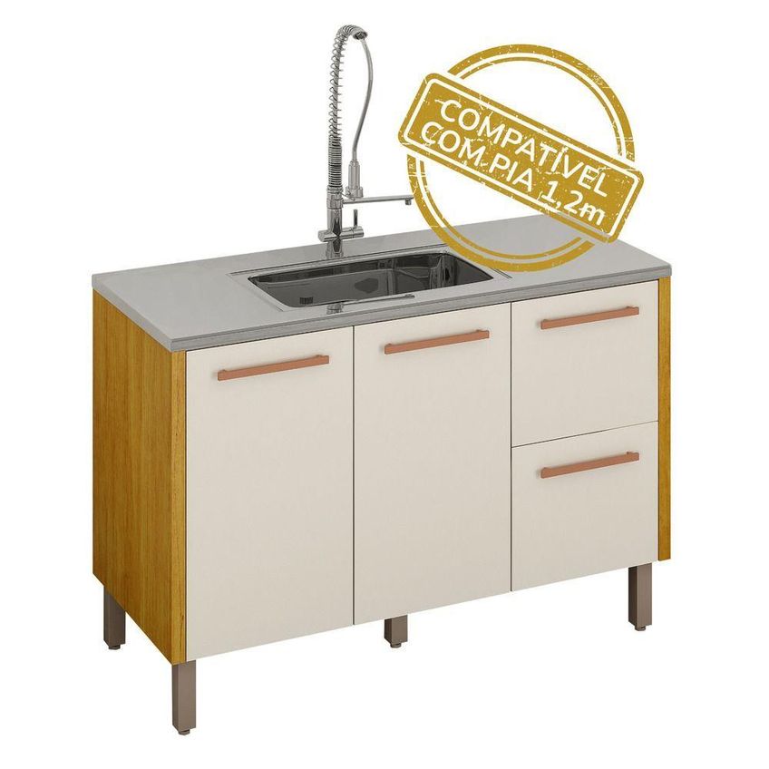 Cozinha Completa Donna 2 Portas 2 Gavetas MDF 273cm Cinamono E Off White CHF - imagem 5