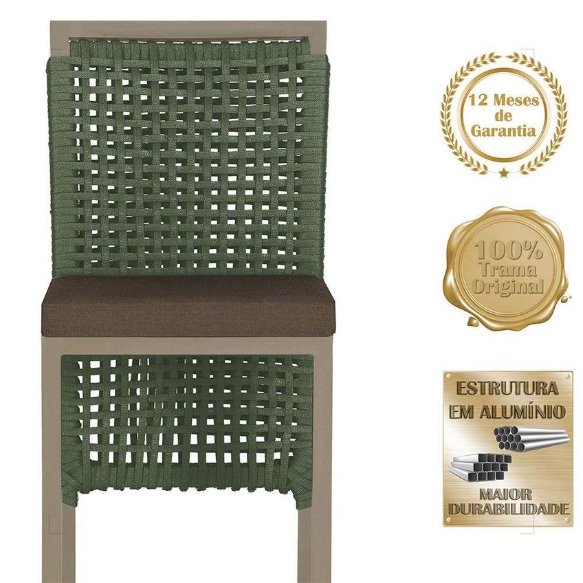Kit 8 Banquetas Roma Alumínio Tecido Com Encosto Verde Trama Original - imagem 4