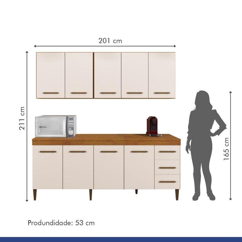 Cozinha Compacta Atenas 9 Portas 3 Gavetas MDF-MDP 201cm Off White Kaiki Móveis - imagem 2