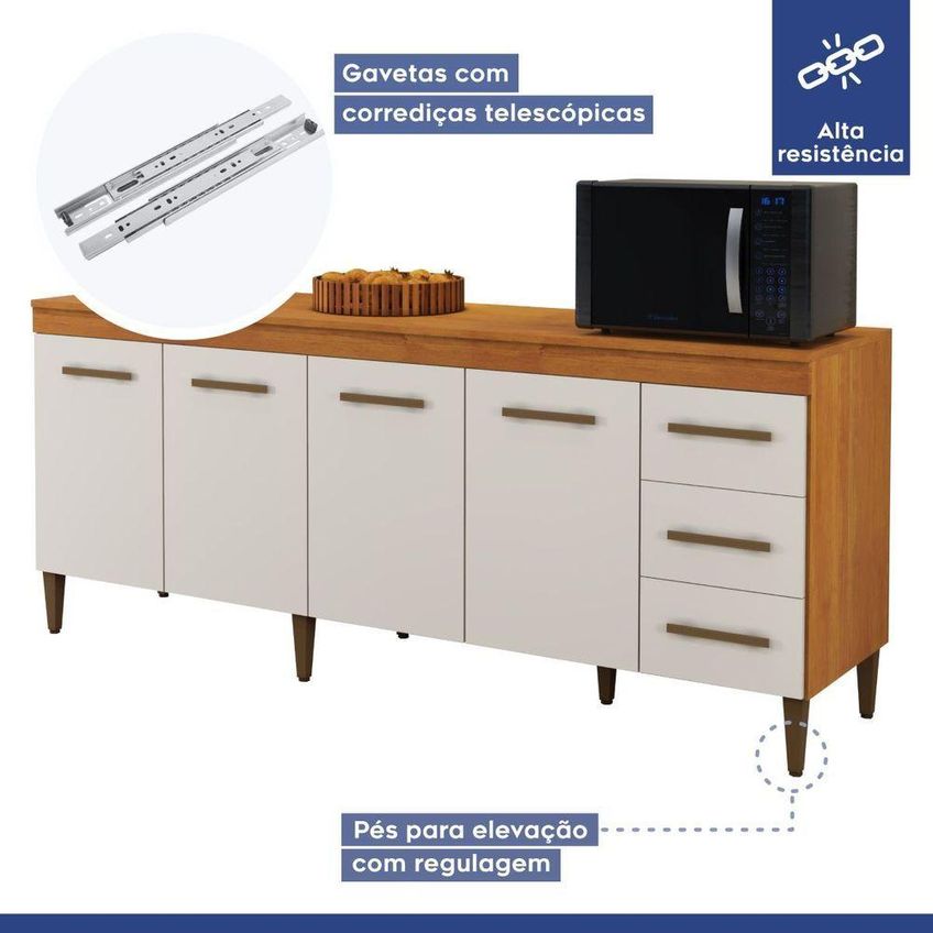Cozinha Compacta Atenas 9 Portas 3 Gavetas MDF-MDP 201cm Off White Kaiki Móveis - imagem 4