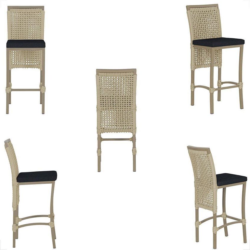 Kit 5 Banquetas Roma Alumínio Tecido Com Encosto Fixo Fendi Trama Original - imagem 5