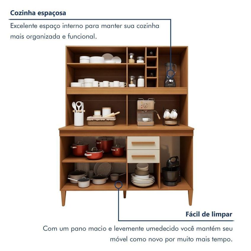 Cozinha Compacta Toronto 7 Portas 2 Gavetas Mdp 153cm Off White Kaiki Móveis - imagem 3