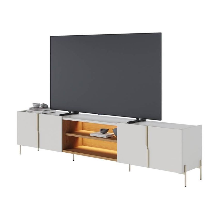 Rack Bancada Maggiore Para TV 85" 240cm MDP com LED Off White e Freijó Colibri Móveis - imagem 3