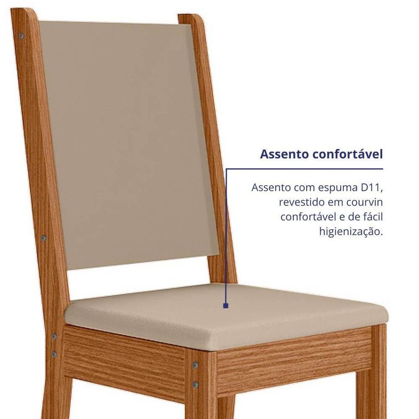 Kit 4 Cadeiras De Jantar Clara Mdf Estofado Courino Bege Pallazio - imagem 4