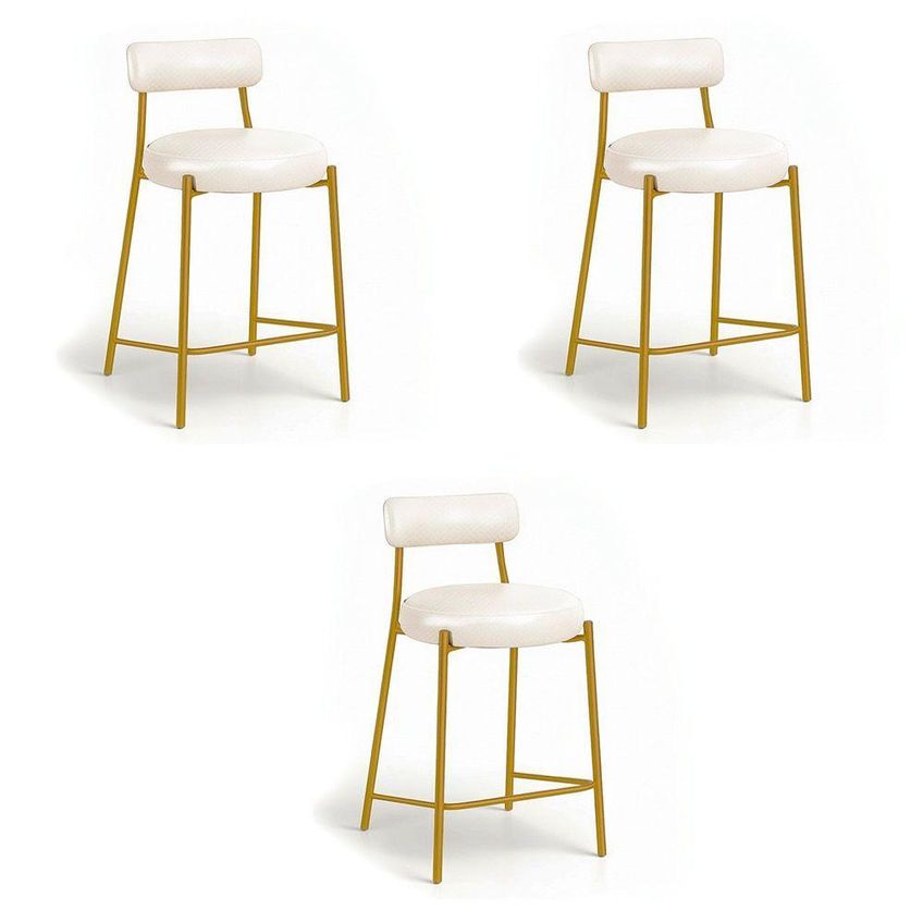 Kit 3 Banquetas Altas Londres Pu Encosto Fixo Dourado Branco D'rossi - imagem 4