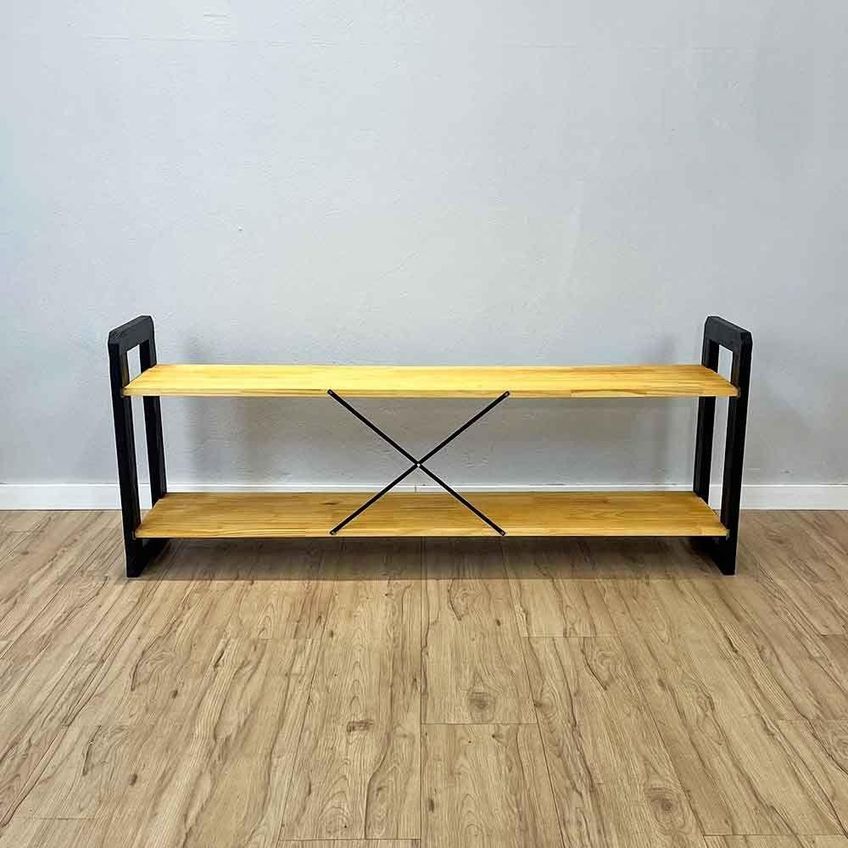 Rack TV Linea 140cm Madeira Pinus Com Suporte Nozes E Preto Artfactory Design - imagem 3