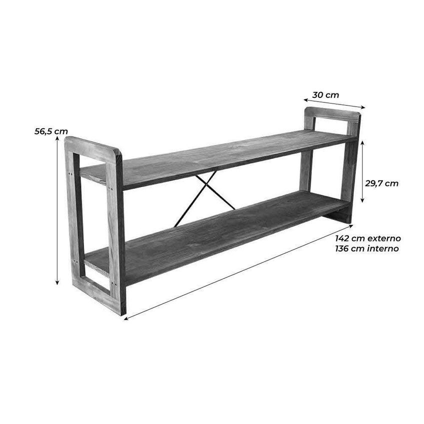 Rack TV Linea 140cm Madeira Pinus Com Suporte Nozes E Preto Artfactory Design - imagem 4